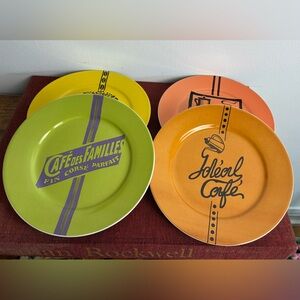 Vintage Café-Themed Salad Plates Set of 4 w/ Original Box